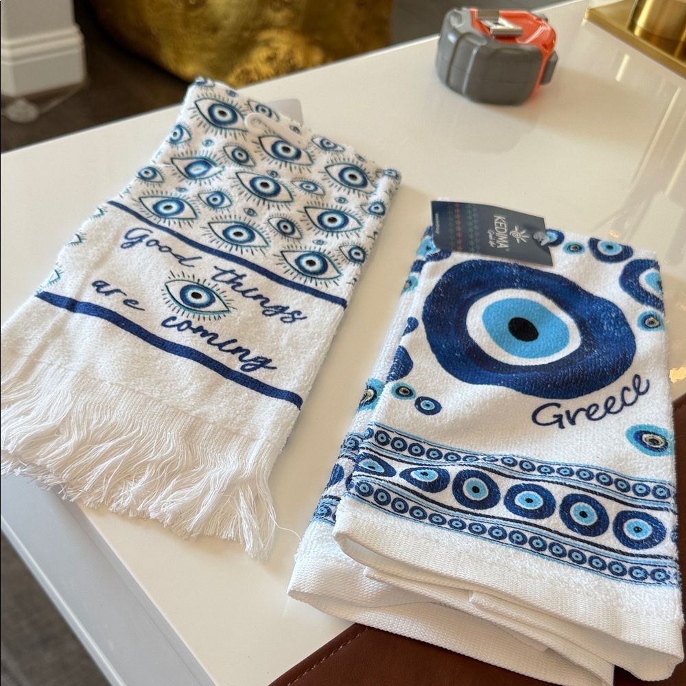 Greece Eye Design Hand/Kitchen  Towels - Blue and White